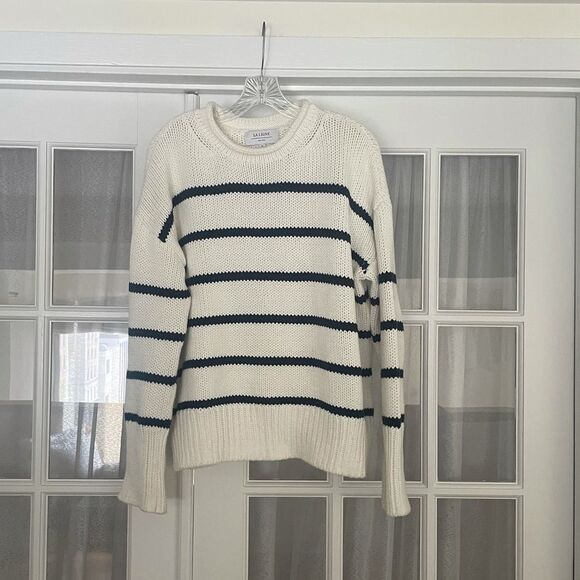 La Ligne Marina White and Navy Striped 100% Cotton Rollneck Sweater XS - Picture 3 of 9